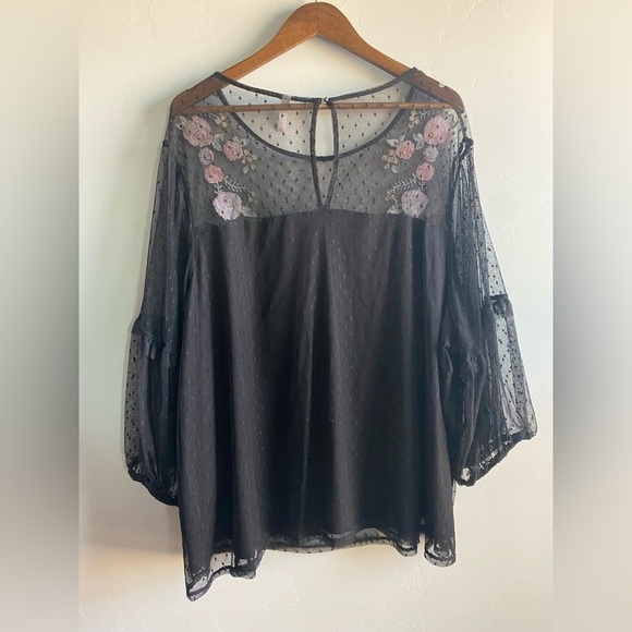 Xhileration - Floral Embroidery Sheer Blouse - Picture 7 of 9